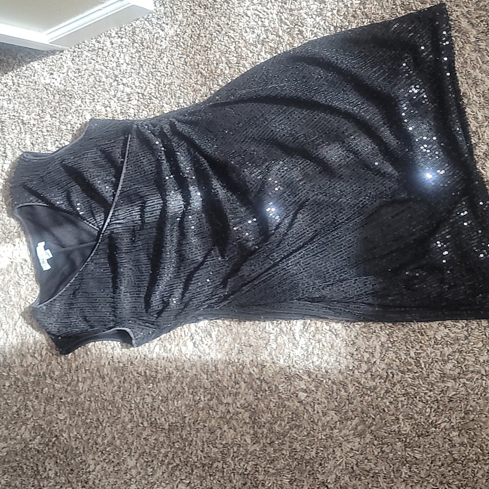 Black Sequin Surplice Sheath Dress